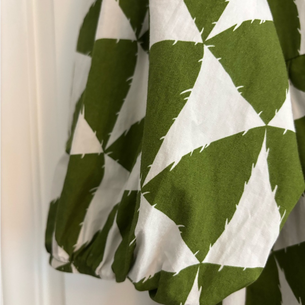 Anthropologie Olive Green and Cream Geometric Long Sleeve Maxi Dress - Picture 8 of 9